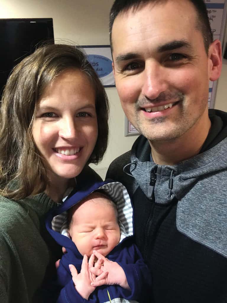 Katie Beckstrand with her husband and newest baby boy