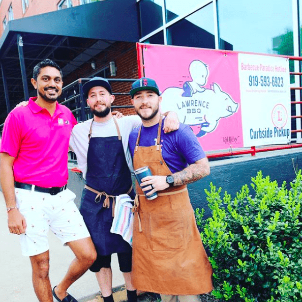 Guarav "G" Patel with Jake Wood and Eddie Forbis of Lawrence Barbeuce