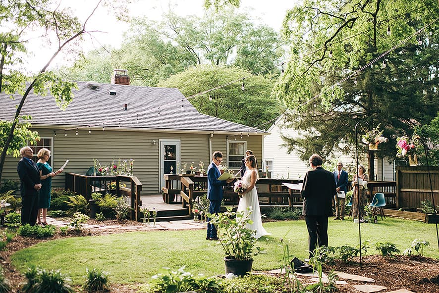 Ellese Nickles’ and Blake Bartok’s socially distant backyard wedding ceremony.