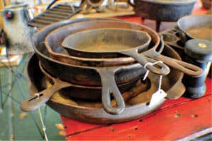 Cast Iron Skillets, $12 and up. These kitchen classics have seen better days, but that’s what makes them a steal! You could whip these into shape with some elbow grease.