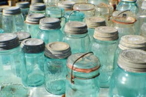Blue Quart-Sized Mason Jars, $8 and $10. Group these beauties in a light-filled window or fill them with bright flowers.