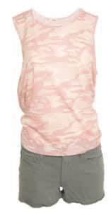 Monrow Camo tank, $94; Frame Platoon shorts, $175; both from Uniquities