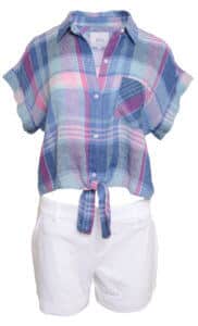 Rails Ielie linen shirt, $148; The Mitchell chino short, $134; both from Uniquities